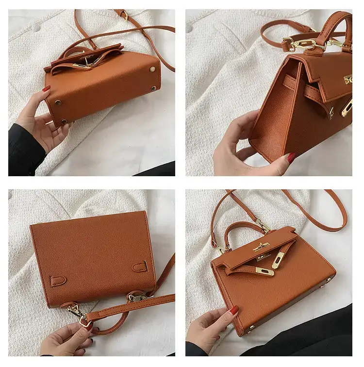 Women's Beige Leather Shoulder Bag with Gold Plated Hardware — feature 10