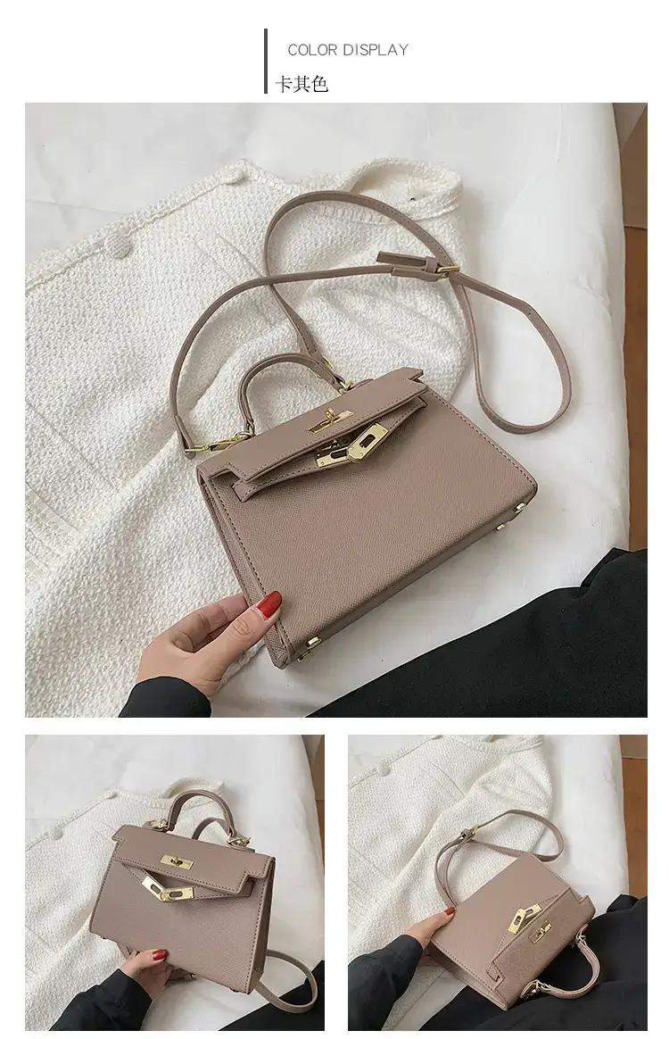 Women's Beige Leather Shoulder Bag with Gold Plated Hardware — feature 19