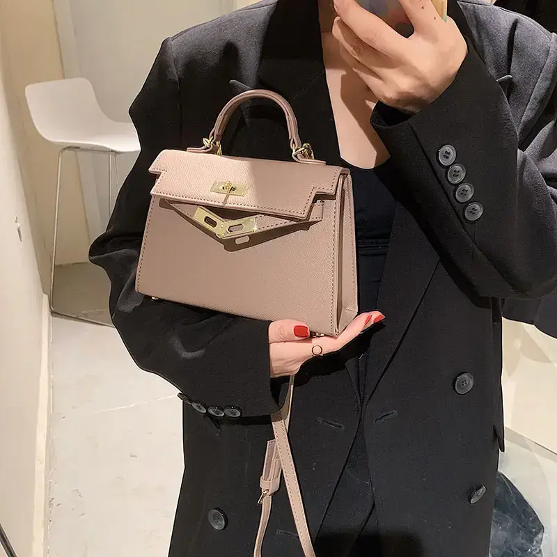 Women's Beige Leather Shoulder Bag with Gold Plated Hardware — feature 21