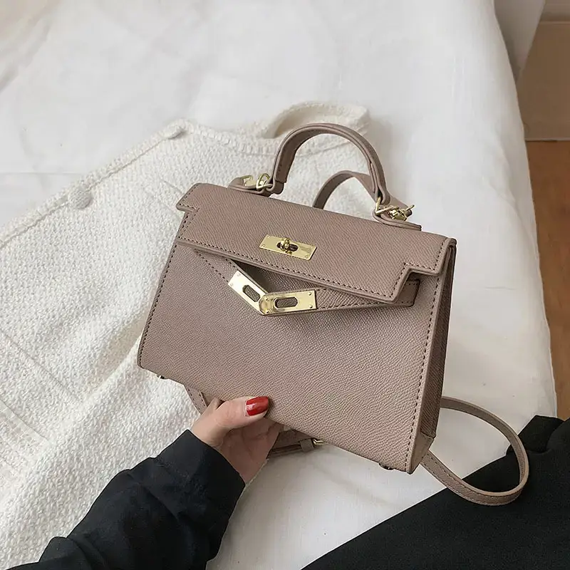 Women's Beige Leather Shoulder Bag with Gold Plated Hardware - Image 2
