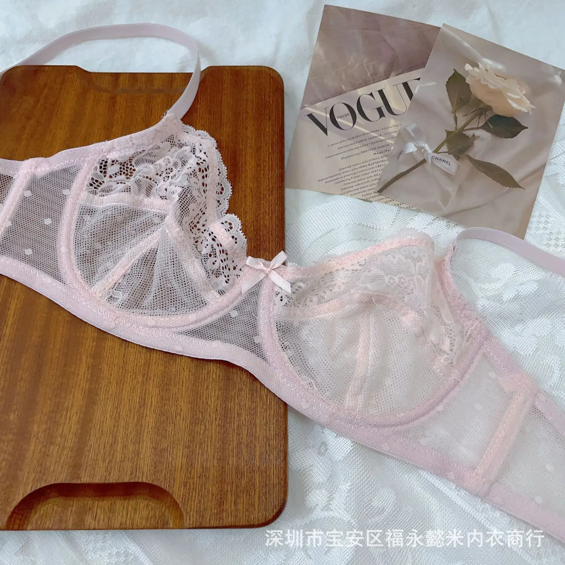 French Cross-Border Sexy Transparent Bra Ultra-Thin with Rings