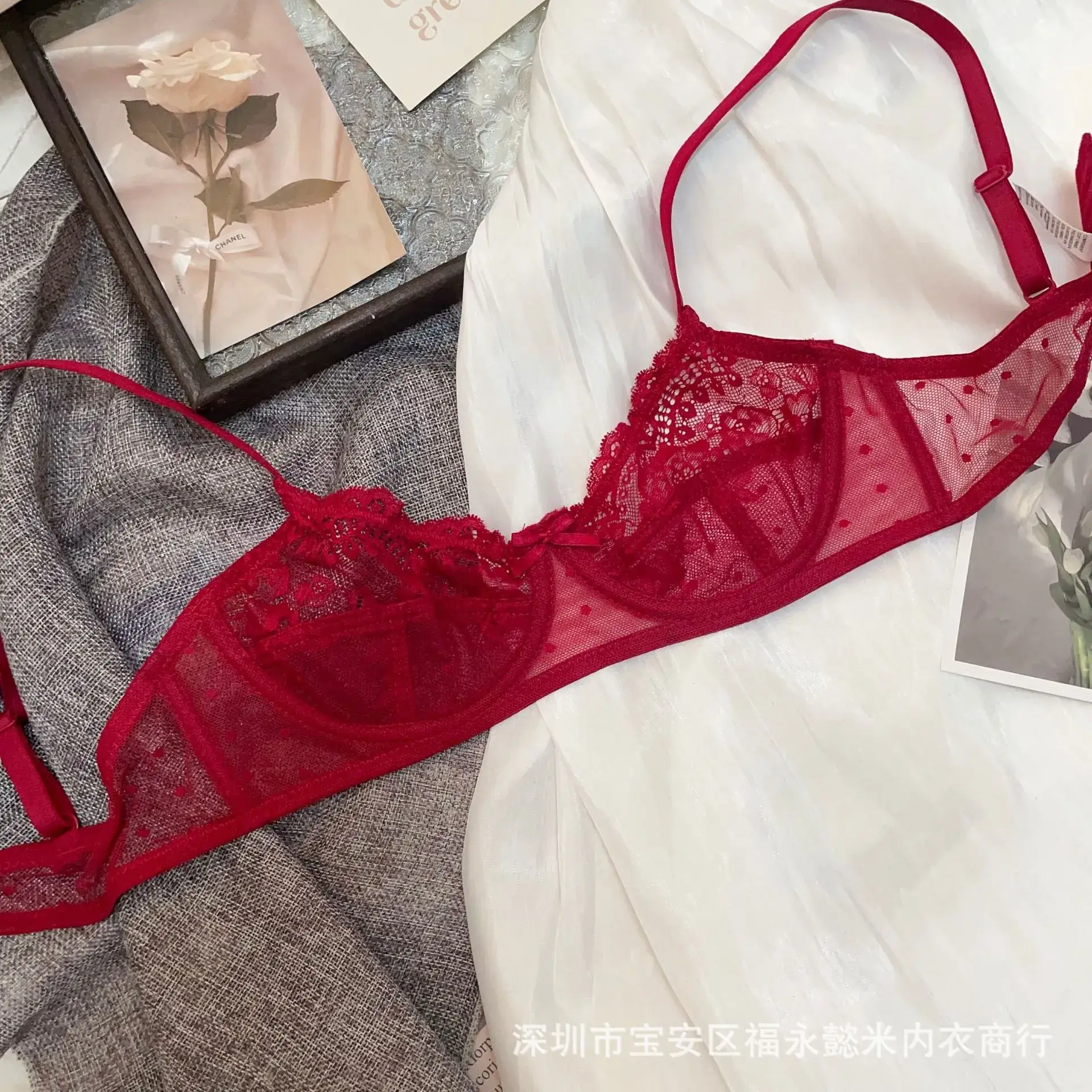 French Cross-Border Sexy Transparent Bra Ultra-Thin with Rings
