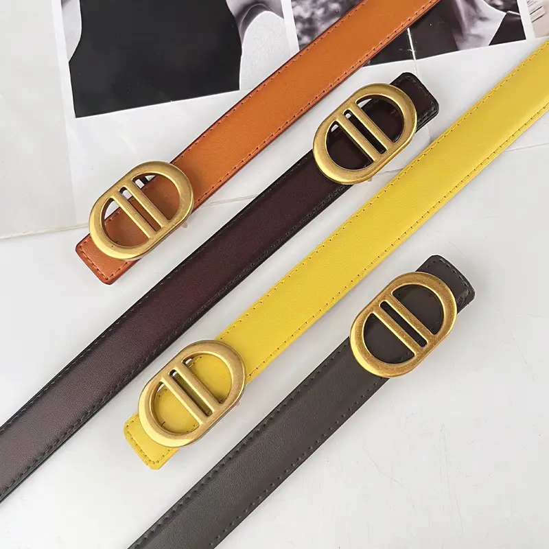 Women's Pink Leather Belt with Gold Logo - Image 25