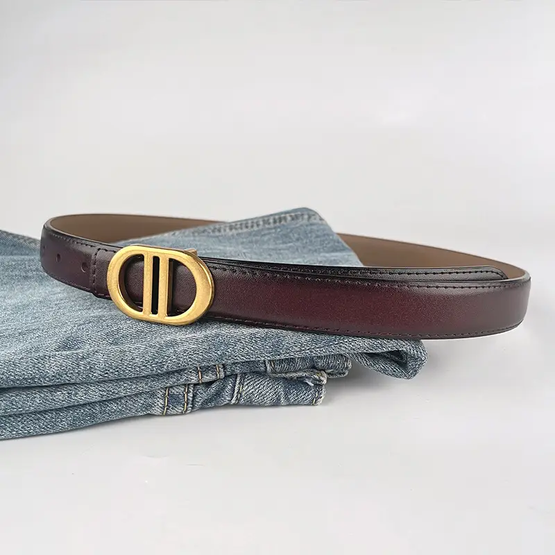 Women's Pink Leather Belt with Gold Logo - Image 26