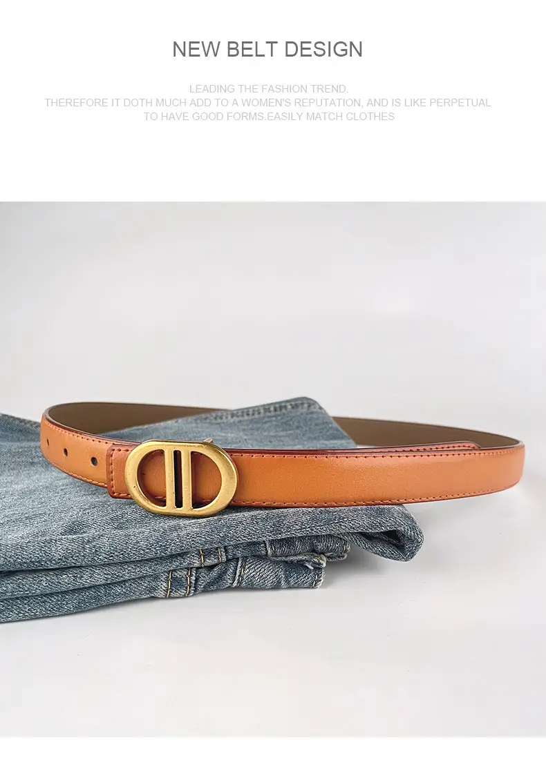 Women's Pink Leather Belt with Gold Logo β feature 13