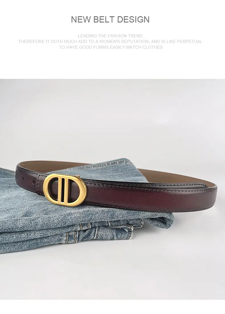 Women's Pink Leather Belt with Gold Logo β feature 14