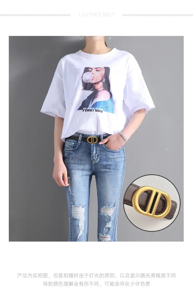 Women's Pink Leather Belt with Gold Logo β feature 2