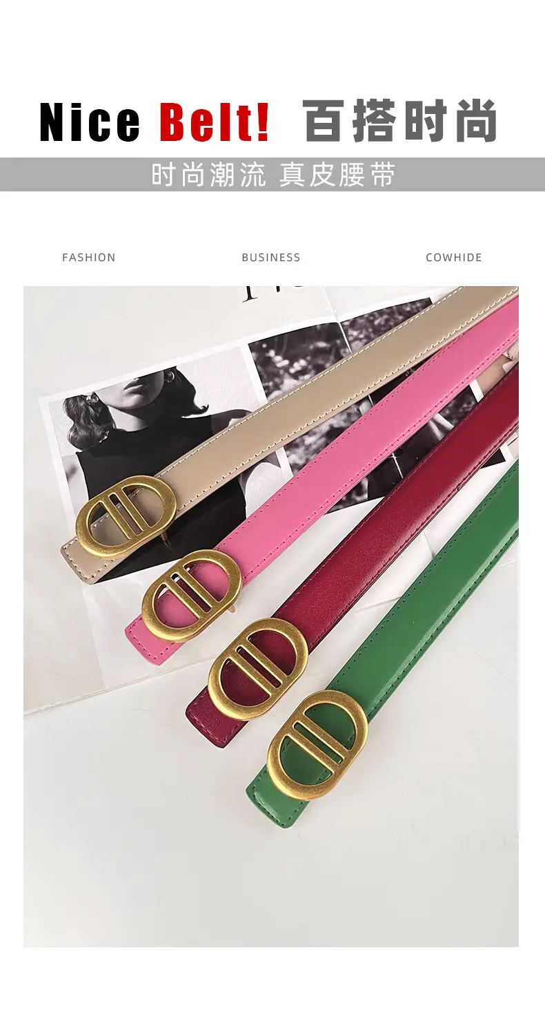 Women's Pink Leather Belt with Gold Logo β feature 4