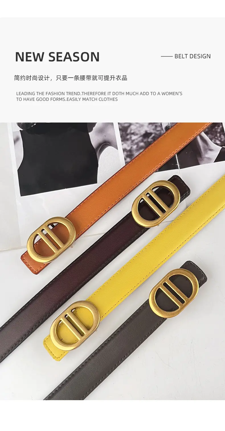 Women's Pink Leather Belt with Gold Logo β feature 5