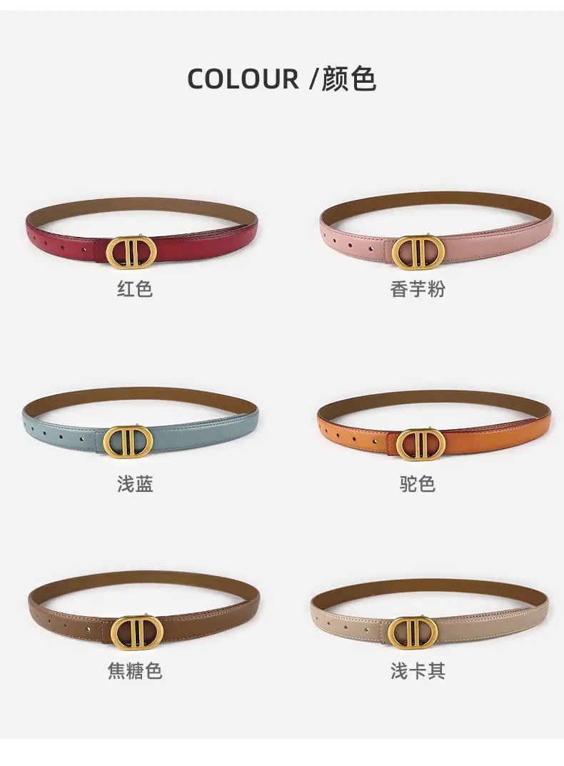 Women's Pink Leather Belt with Gold Logo β feature 9