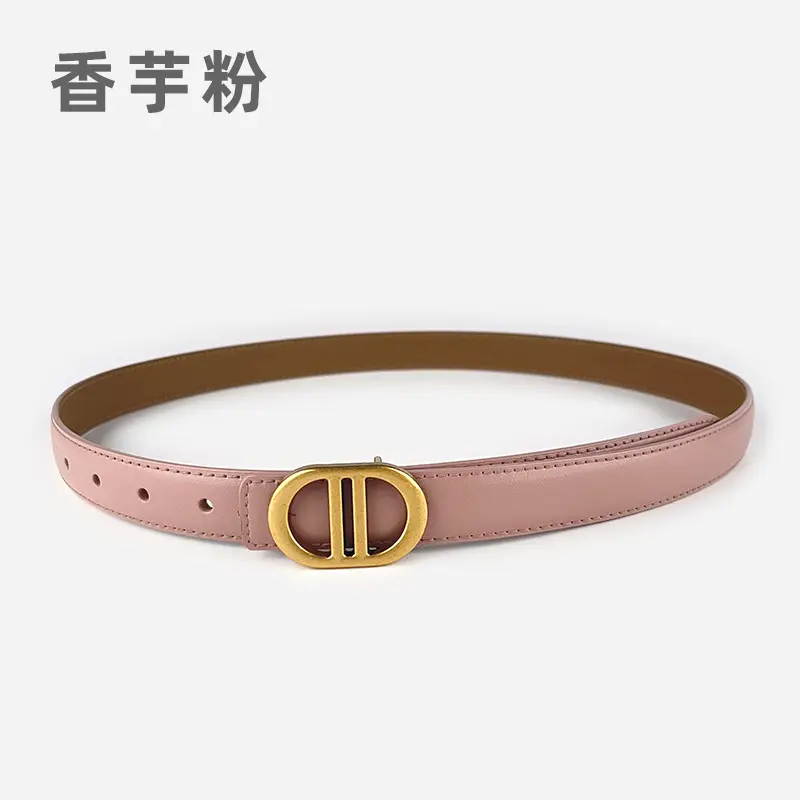 Women's Pink Leather Belt with Gold Logo - Image 13