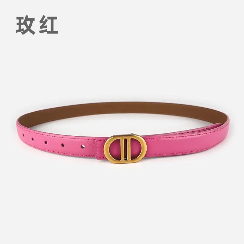 Women's Pink Leather Belt with Gold Logo - Image 14