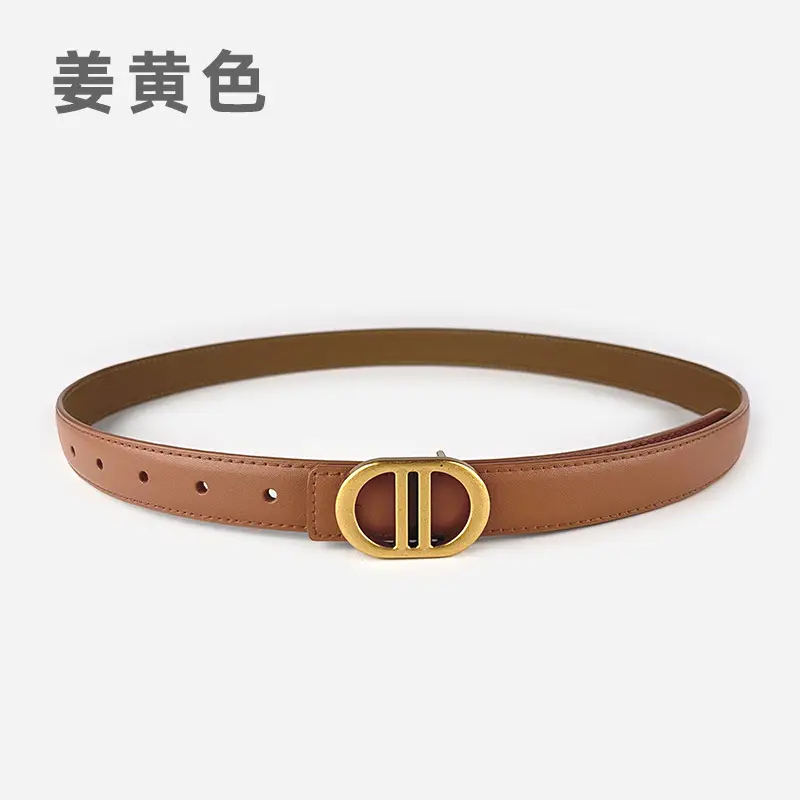 Women's Pink Leather Belt with Gold Logo - Image 15
