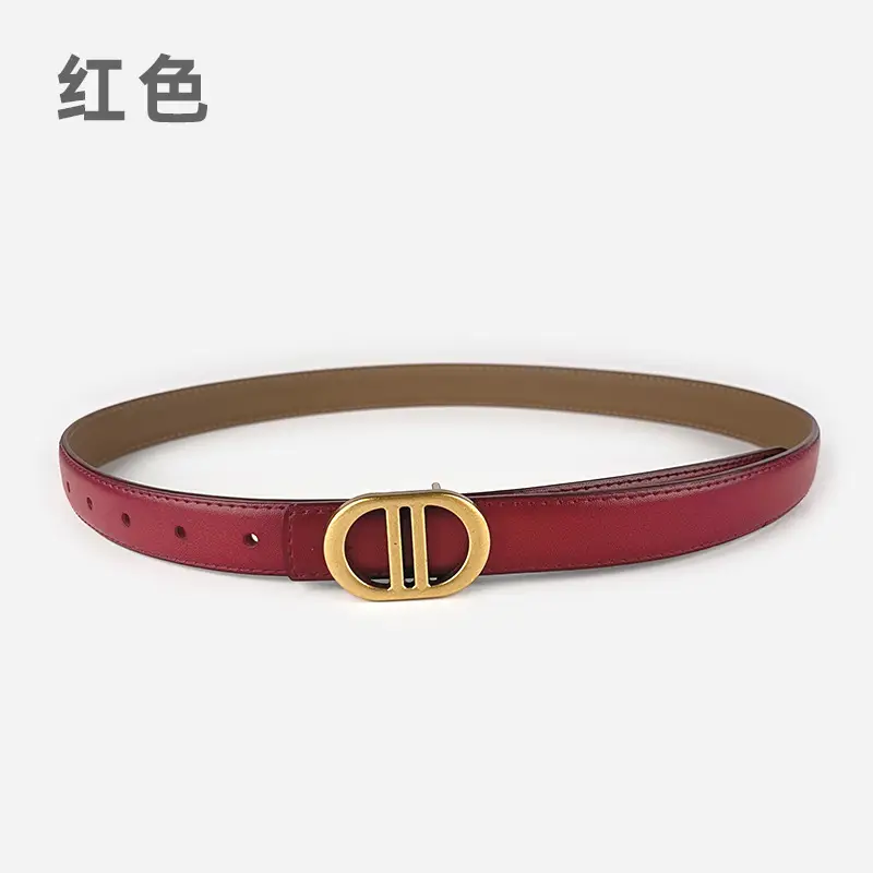 Women's Pink Leather Belt with Gold Logo - Image 18