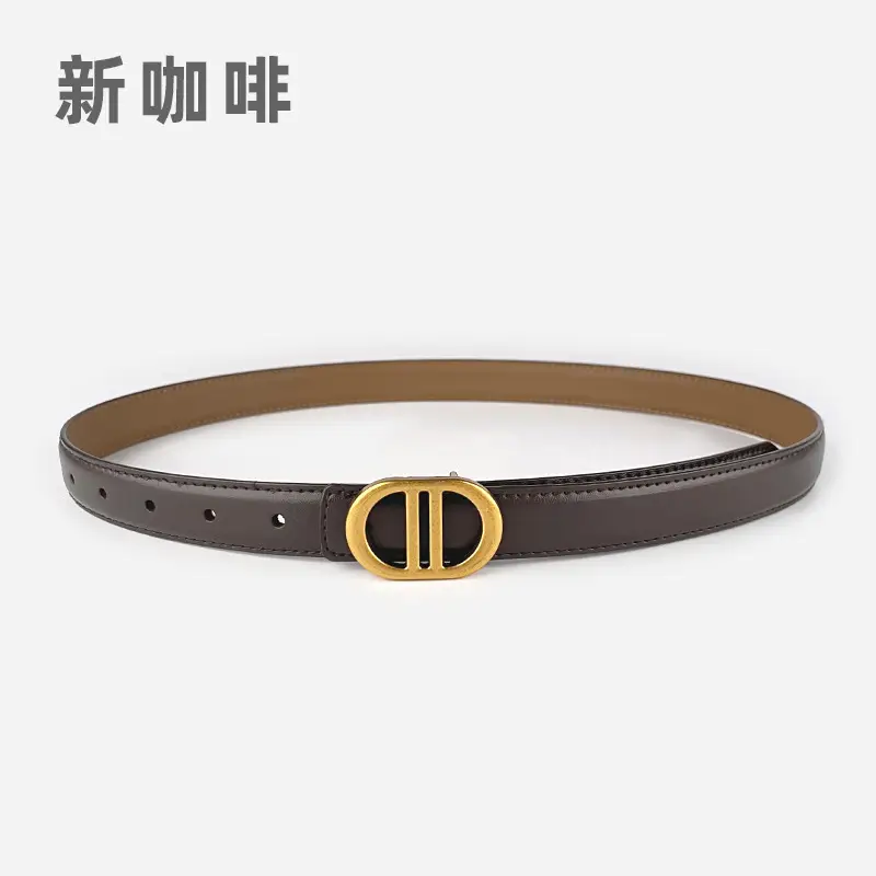 Women's Pink Leather Belt with Gold Logo - Image 19