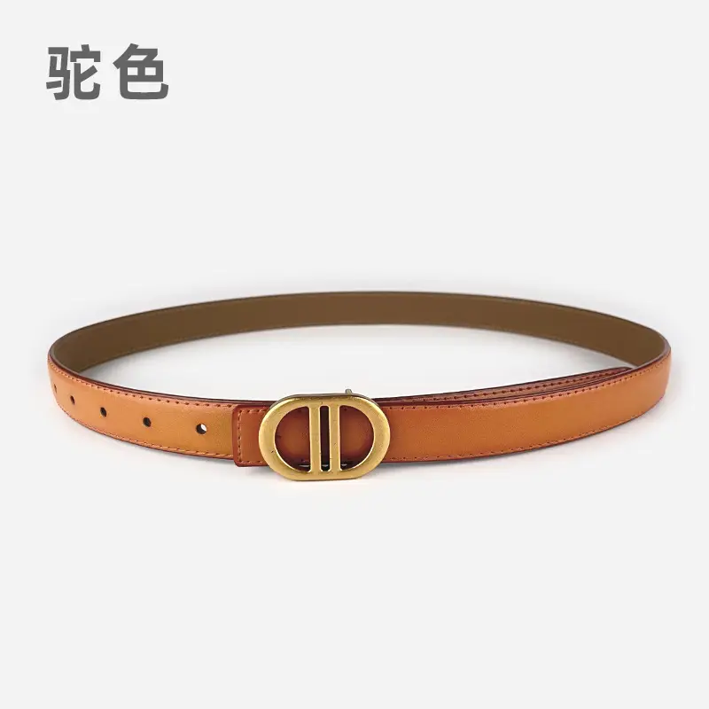 Women's Pink Leather Belt with Gold Logo - Image 2