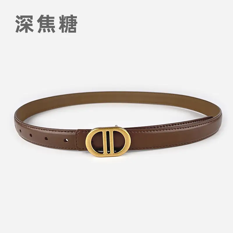 Women's Pink Leather Belt with Gold Logo - Image 20