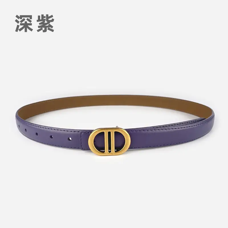 Women's Pink Leather Belt with Gold Logo - Image 23
