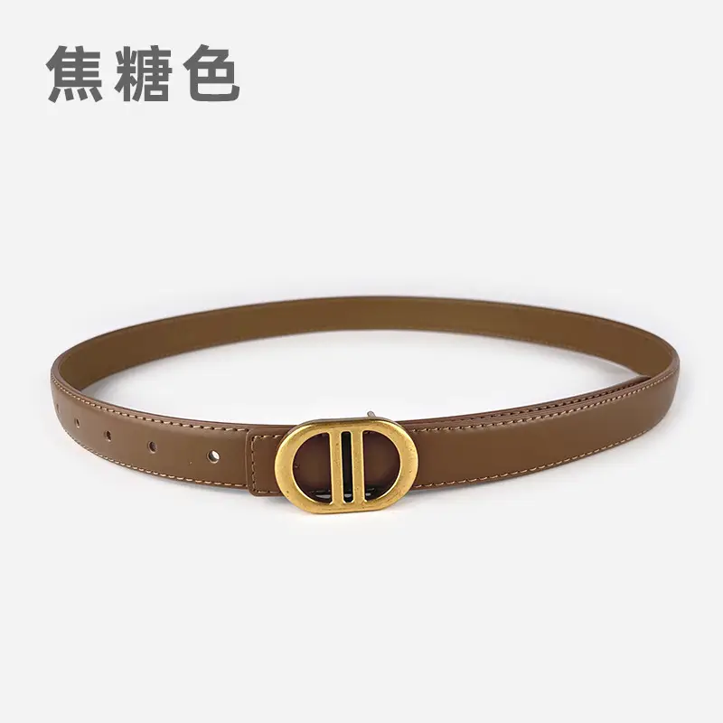 Women's Pink Leather Belt with Gold Logo - Image 3