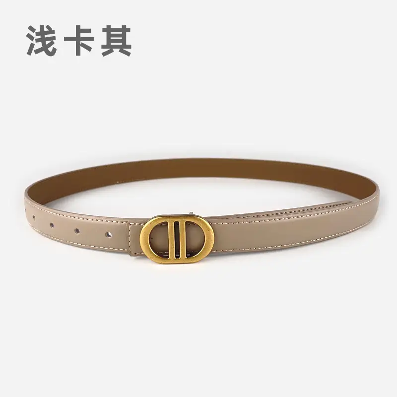 Women's Pink Leather Belt with Gold Logo - Image 4