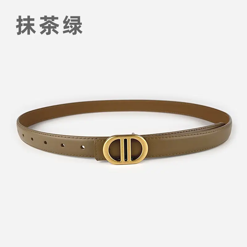 Women's Pink Leather Belt with Gold Logo - Image 6