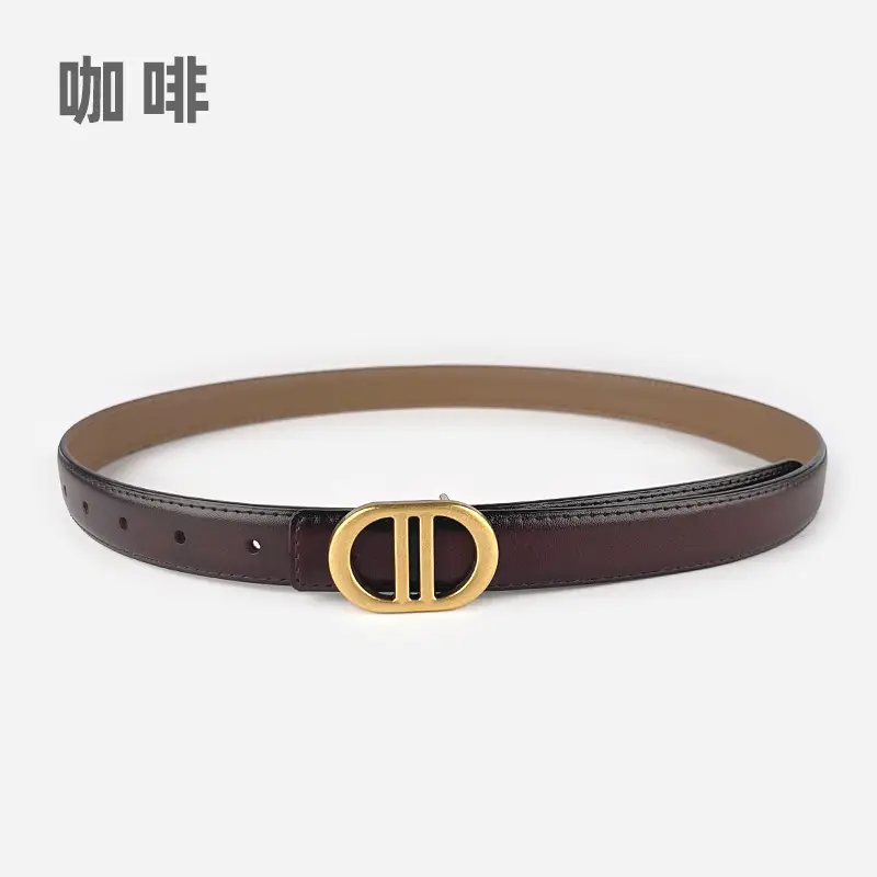 Women's Pink Leather Belt with Gold Logo - Image 7