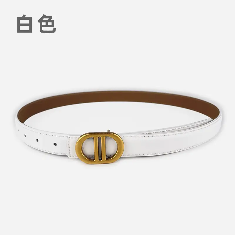 Women's Pink Leather Belt with Gold Logo - Image 8