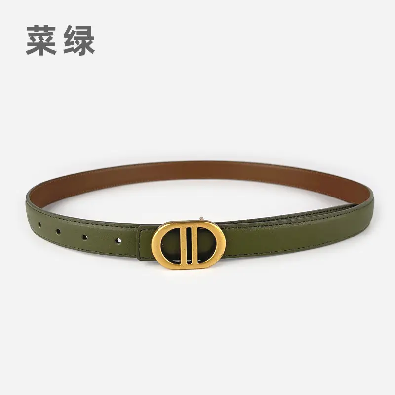 Women's Pink Leather Belt with Gold Logo - Image 9