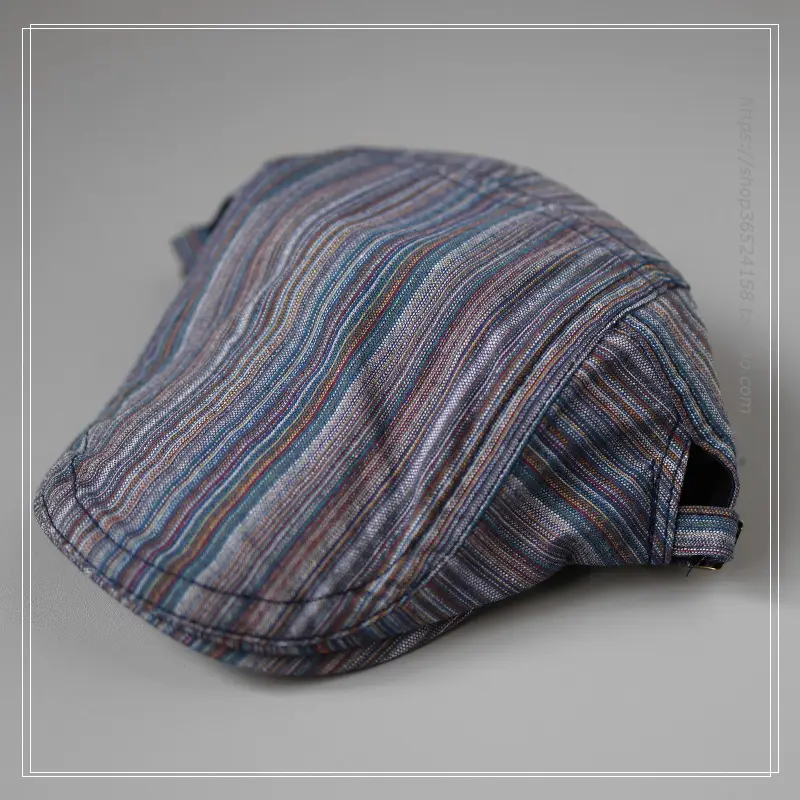 Vintage Girl's Striped Forward Cap Khaki Green Sunshade Cap - Image 5