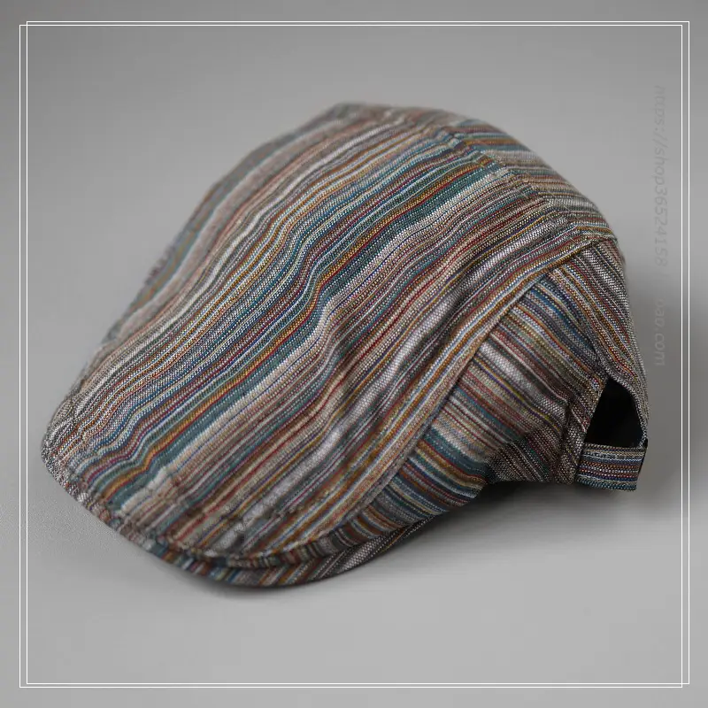 Vintage Girl's Striped Forward Cap Khaki Green Sunshade Cap — feature 1