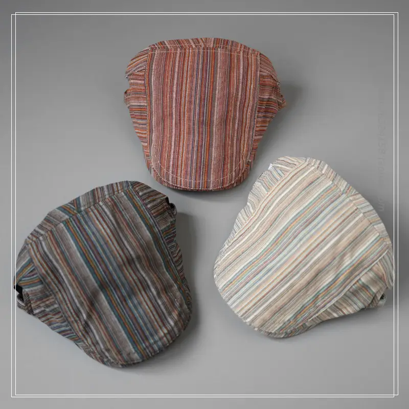 Vintage Girl's Striped Forward Cap Khaki Green Sunshade Cap — feature 11