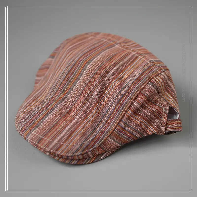 Vintage Girl's Striped Forward Cap Khaki Green Sunshade Cap — feature 2