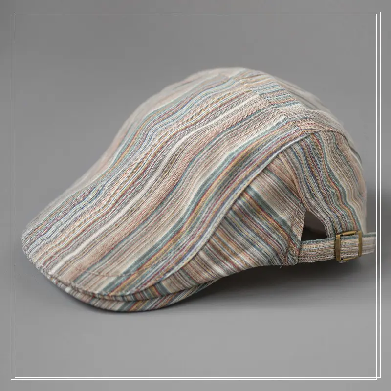 Vintage Girl's Striped Forward Cap Khaki Green Sunshade Cap — feature 5