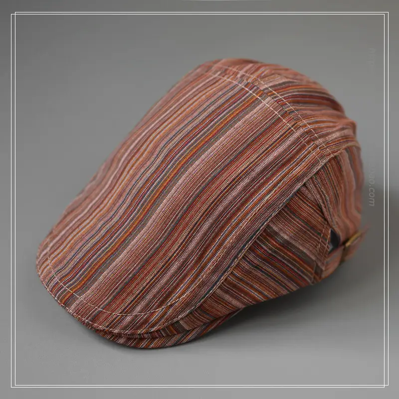 Vintage Girl's Striped Forward Cap Khaki Green Sunshade Cap — feature 6