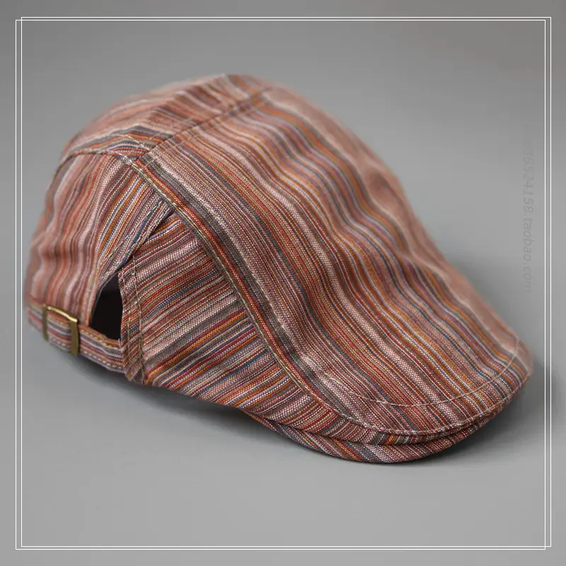 Vintage Girl's Striped Forward Cap Khaki Green Sunshade Cap — feature 9