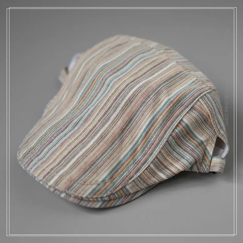 Vintage Girl's Striped Forward Cap Khaki Green Sunshade Cap - Image 3