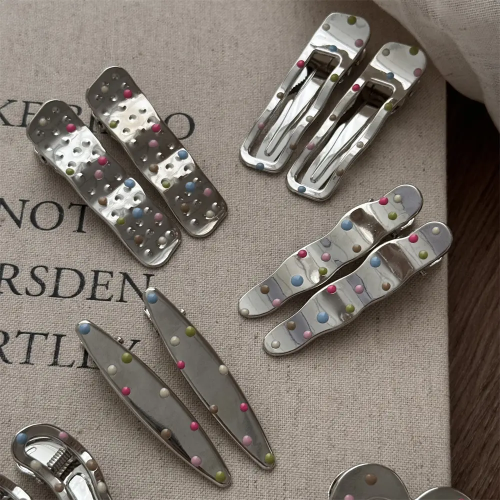 Silver Metal Hairpins with Colorful Dots & Side Clips — feature 10
