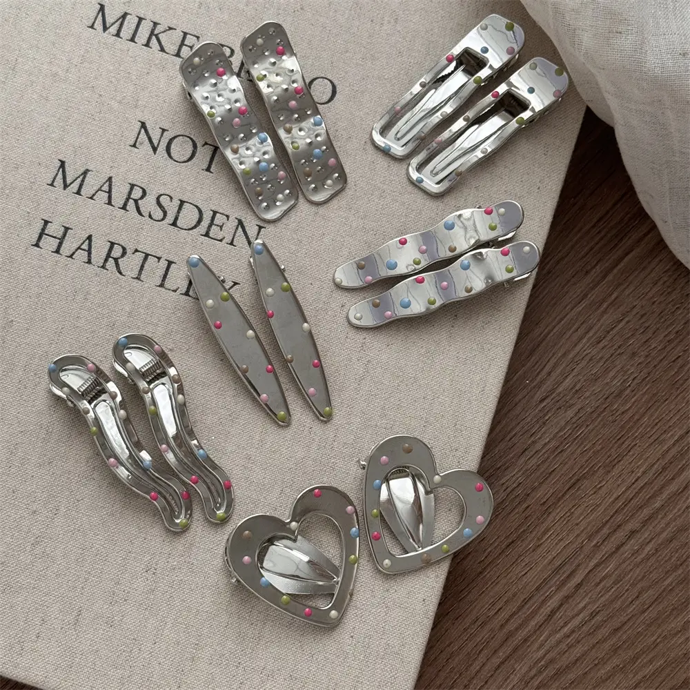 Silver Metal Hairpins with Colorful Dots & Side Clips — feature 12