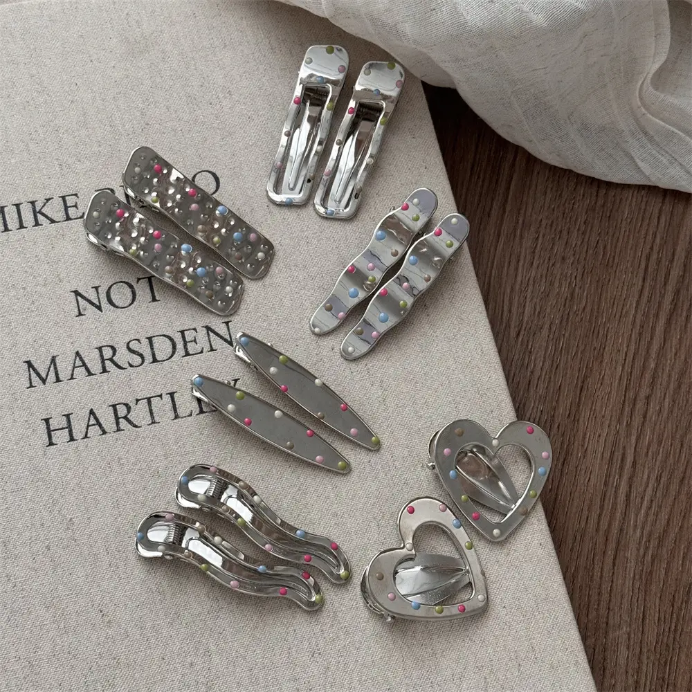 Silver Metal Hairpins with Colorful Dots & Side Clips — feature 18