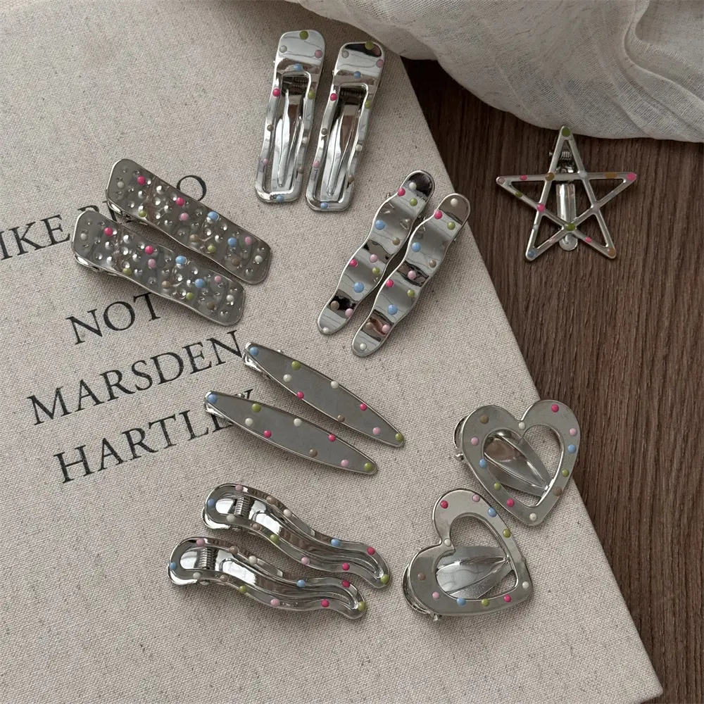 Silver Metal Hairpins with Colorful Dots & Side Clips — feature 20