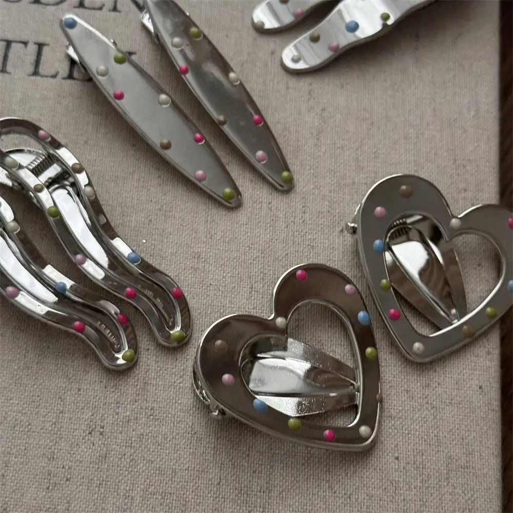 Silver Metal Hairpins with Colorful Dots & Side Clips — feature 22