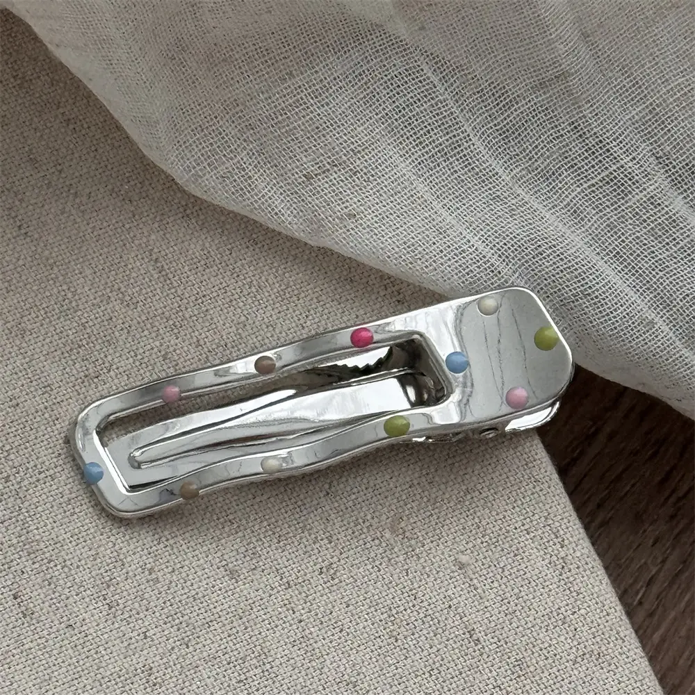 Silver Metal Hairpins with Colorful Dots & Side Clips — feature 24