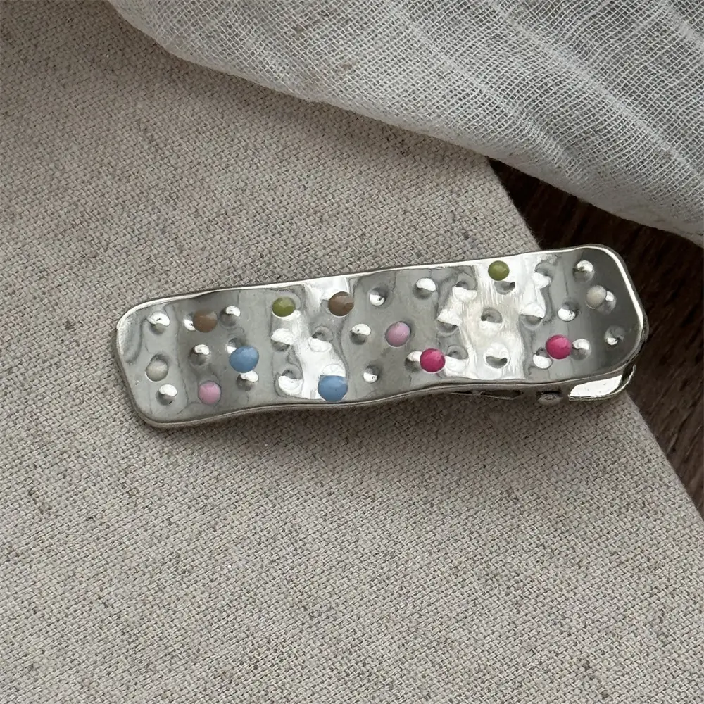 Silver Metal Hairpins with Colorful Dots & Side Clips — feature 30