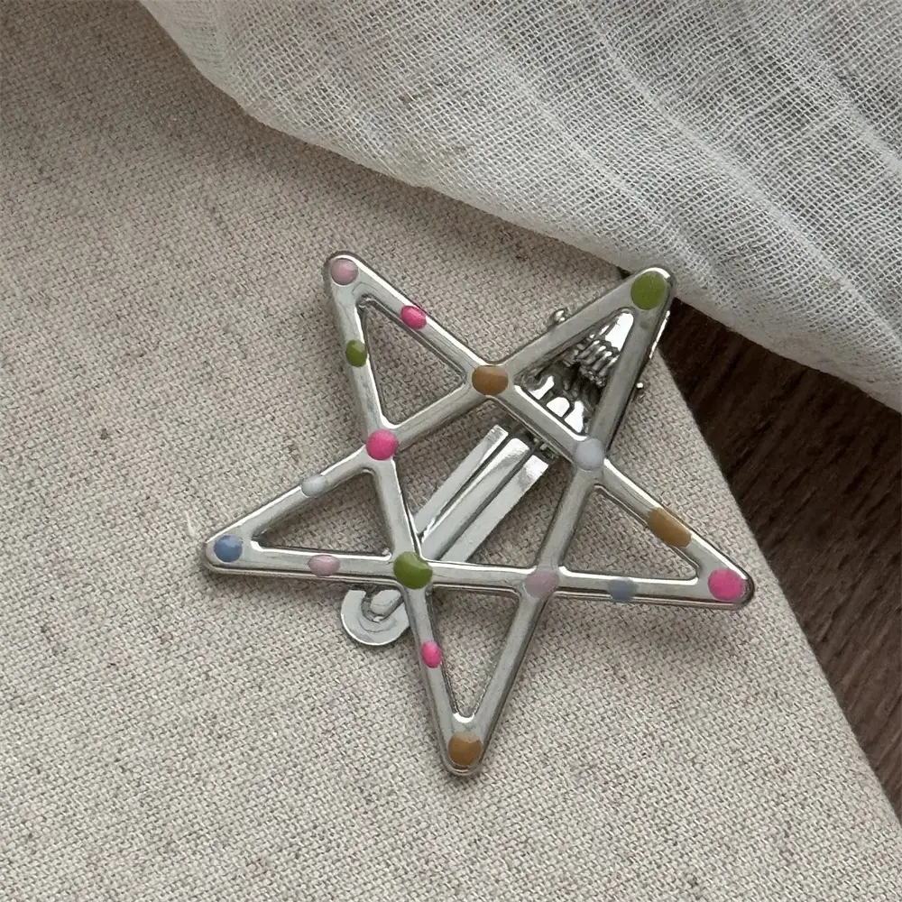 Silver Metal Hairpins with Colorful Dots & Side Clips — feature 34