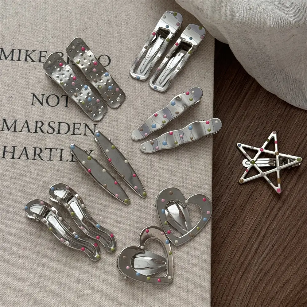 Silver Metal Hairpins with Colorful Dots & Side Clips — feature 4