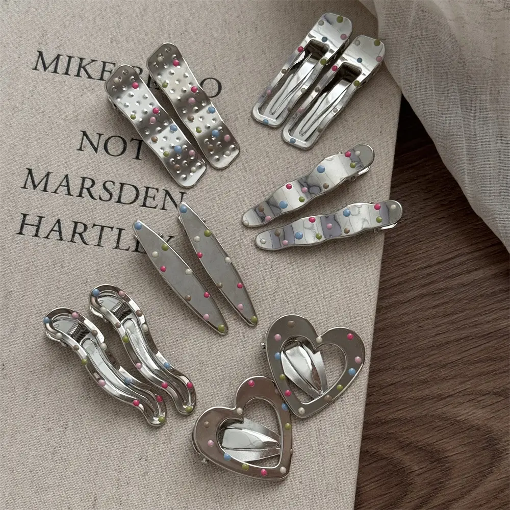 Silver Metal Hairpins with Colorful Dots & Side Clips — feature 6