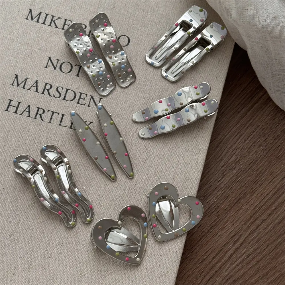 Silver Metal Hairpins with Colorful Dots & Side Clips — feature 8