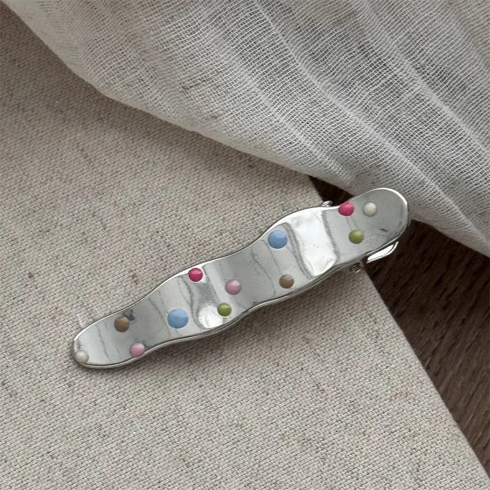 Silver Metal Hairpins with Colorful Dots & Side Clips