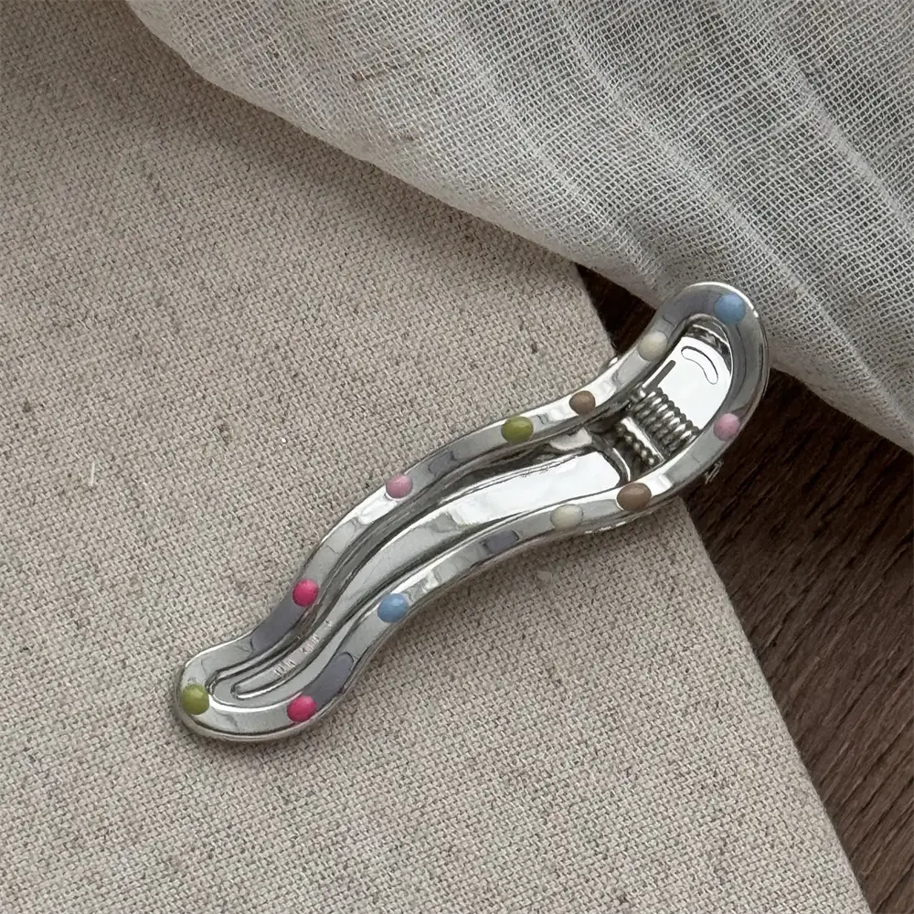 Silver Metal Hairpins with Colorful Dots & Side Clips
