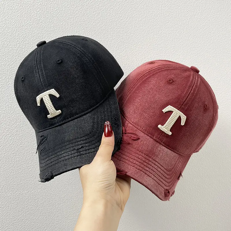 Washed Embroidered T-Letter Cap Women Spring Summer Korean Style - Image 7